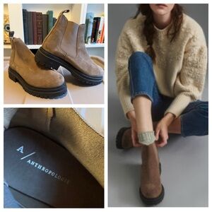Anthropologie Taupe Suede Platform Chelsea Boots